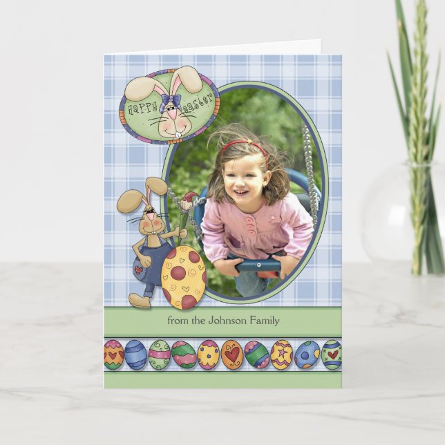 Happy Easter Custom Photo Bunnies & Eggs Holiday Card (Front)