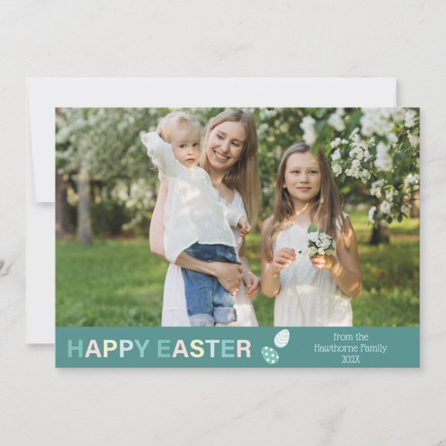 "Happy Easter" Custom Photo modern green pastel Holiday Card (Front)