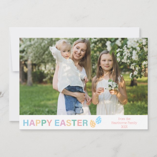 "Happy Easter" Custom Photo modern pastel Holiday Card (Front)