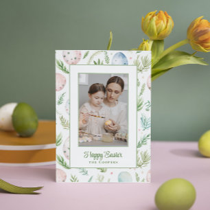 Happy Easter Custom Photo & Name Botanical Holiday Card