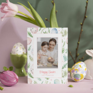 Happy Easter   Custom Photo & Name   Botanical Holiday Card