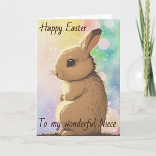 'Happy Easter' Custom Text, Rainbow Easter Bunny Card
