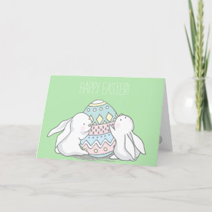 Happy Easter! Cute Baby Bunnies - Green Holiday Card