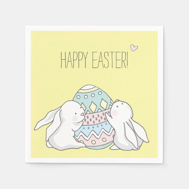 Happy Easter! Cute Baby Bunnies - Yellow Napkin (Front)
