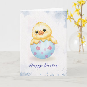 Happy Easter Cute Baby Chick Watercolor Card
