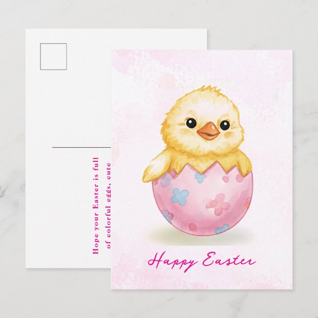 Happy Easter Cute Baby Chick Watercolor Greeting  Postcard (Front/Back)