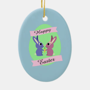 Happy Easter! Cute bunnies Ceramic Tree Decoration