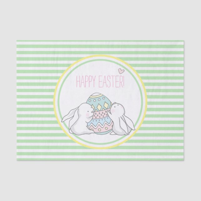 Happy Easter | Cute Bunnies & Green Stripes  Tissue Paper (Front)