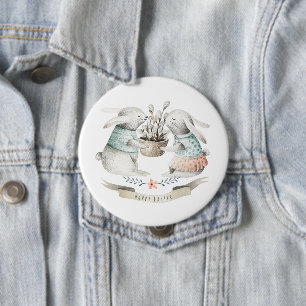 Happy Easter Cute Bunnies in Love 10 Cm Round Badge