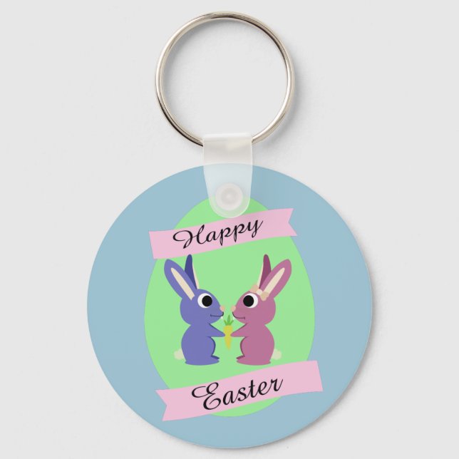 Happy Easter! Cute bunnies Key Ring (Front)
