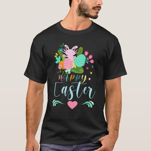 Happy Easter Cute Bunny Axolotl Eggs Basket Men Wo T-Shirt (Front)