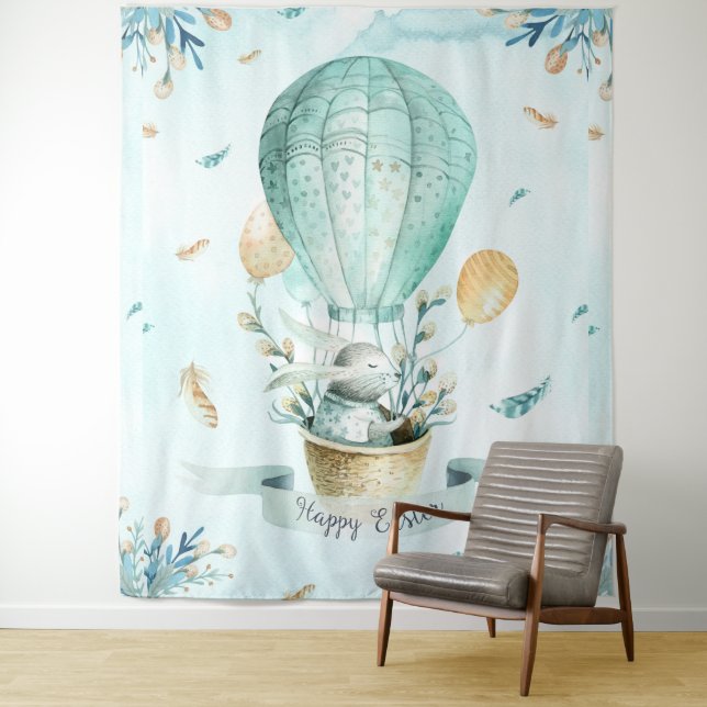 Happy Easter Cute Bunny & Balloons Design Tapestry (In Situ)