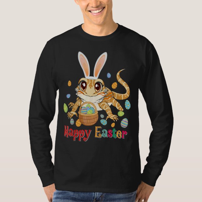 Happy Easter Cute Bunny Bearded Dragon Easter Eggs T-Shirt (Front)