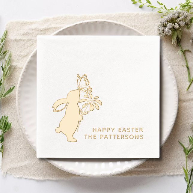 Happy Easter Cute Bunny Butterfly Personalised Foil Napkins (Creator Uploaded)