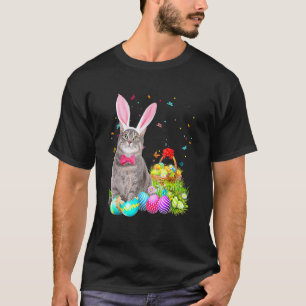 Happy Easter Cute Bunny Cat Eggs Basket Men Women  T-Shirt