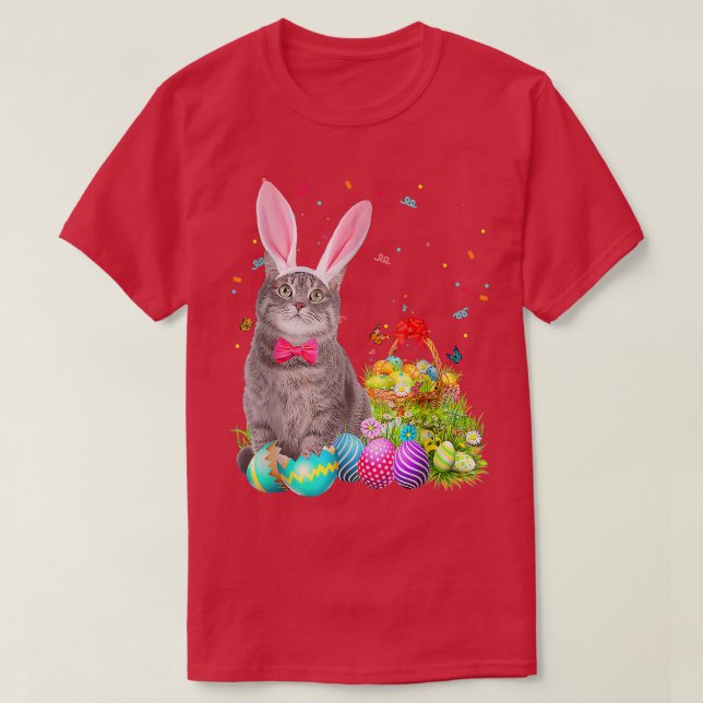Happy Easter Cute Bunny Cat Eggs Basket Men Women  T-Shirt (Design Front)