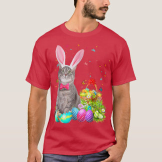 Happy Easter Cute Bunny Cat Eggs Basket Men Women  T-Shirt