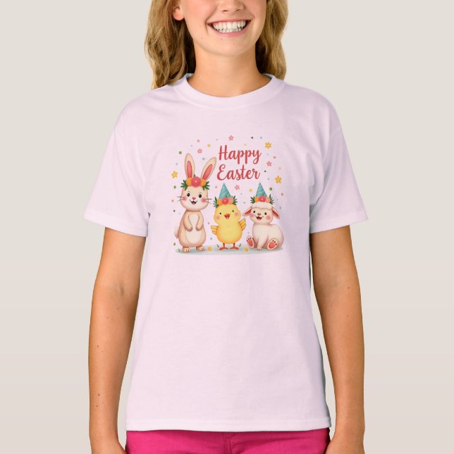 Happy Easter Cute Bunny Chick Lamb T-Shirt (Front)