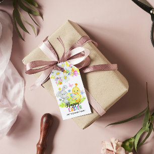 Happy Easter Cute Bunny & Chick Spring Flowers Gift Tags