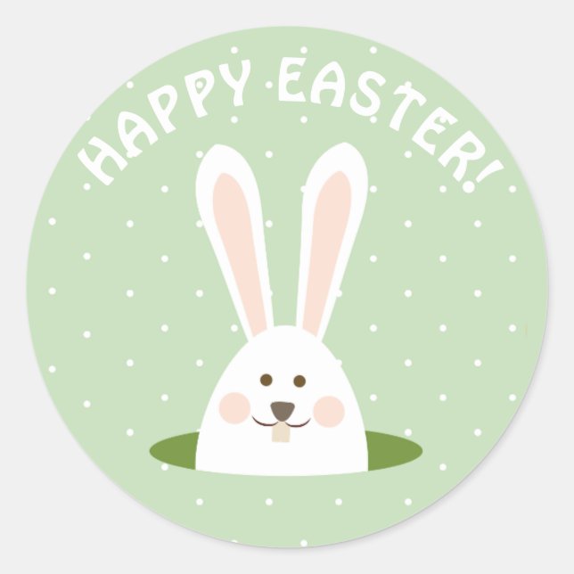 Happy Easter Cute Bunny Classic Round Sticker (Front)