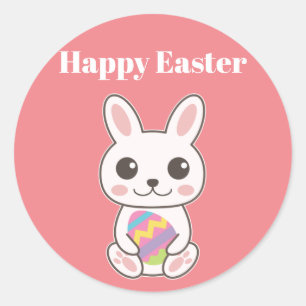 Happy Easter Cute Bunny Classic Round Sticker