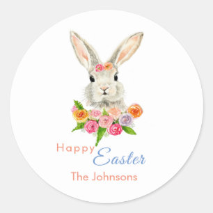 Happy Easter Cute Bunny Classic Round Sticker