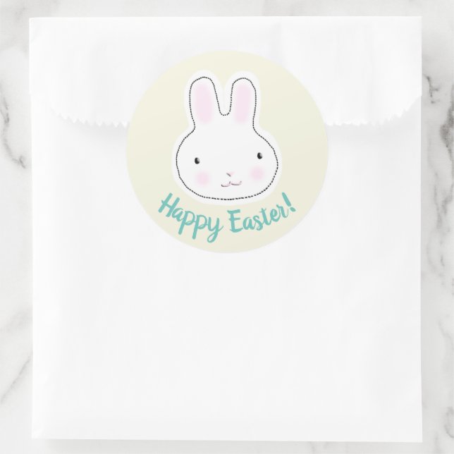 Happy Easter cute bunny cream custom modern script Classic Round Sticker (Bag)