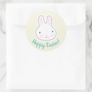 Happy Easter cute bunny cream custom modern script Classic Round Sticker