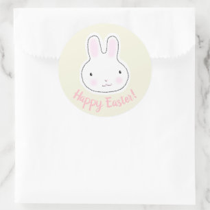Happy Easter cute bunny custom modern script girly Classic Round Sticker