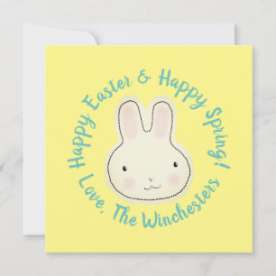 Happy Easter cute bunny custom script text yellow Card