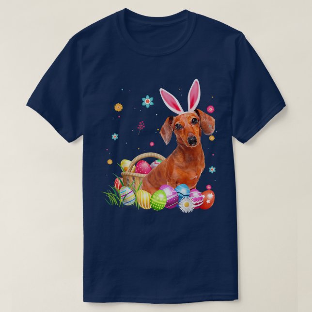 Happy Easter Cute Bunny Dachshund Wearing Bunny Ea T-Shirt (Design Front)