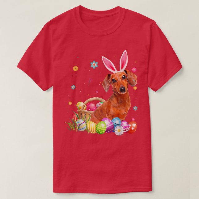 Happy Easter Cute Bunny Dachshund Wearing Bunny Ea T-Shirt (Design Front)