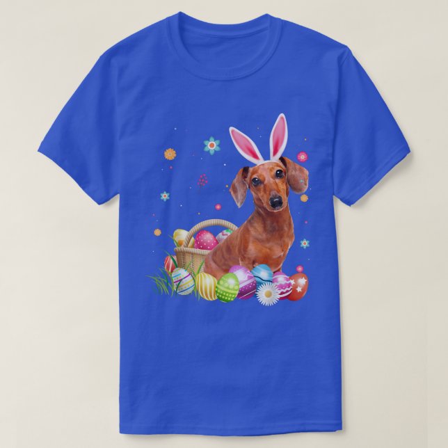 Happy Easter Cute Bunny Dachshund Wearing Bunny Ea T-Shirt (Design Front)