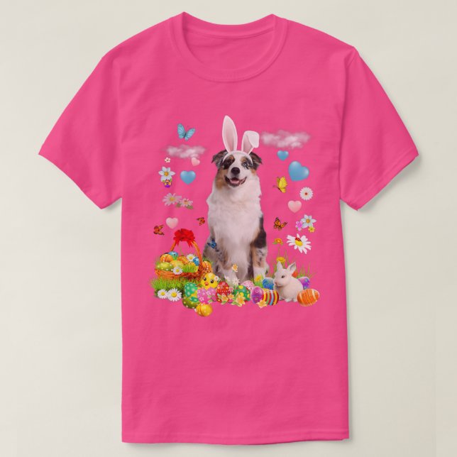 Happy Easter Cute Bunny Dog Australian Shepherd Eg T-Shirt (Design Front)