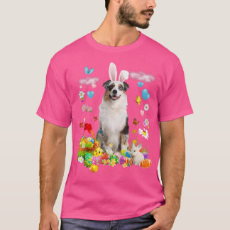 Happy Easter Cute Bunny Dog Australian Shepherd Eg T-Shirt