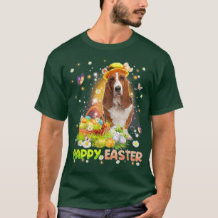 Happy Easter Cute Bunny Dog Basset Hound Eggs Bask T-Shirt