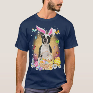 Happy Easter Cute Bunny Dog Boston Terrier Eggs Ba T-Shirt