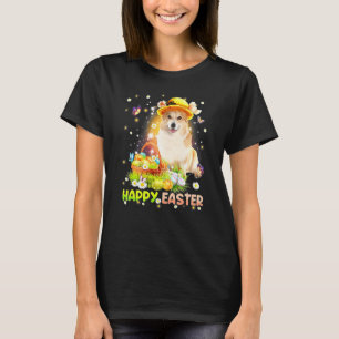 Happy Easter Cute Bunny Dog Corgi Eggs Basket Dog T-Shirt