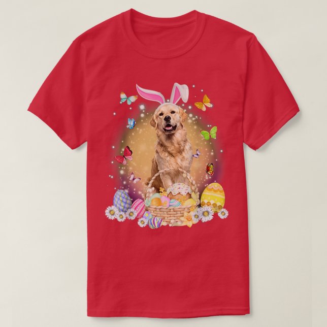 Happy Easter Cute Bunny Dog Golden Retriever Eggs  T-Shirt (Design Front)