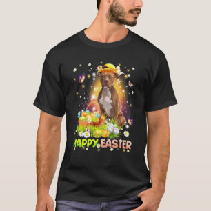 Happy Easter Cute Bunny Dog Pitbull Eggs Basket D T-Shirt