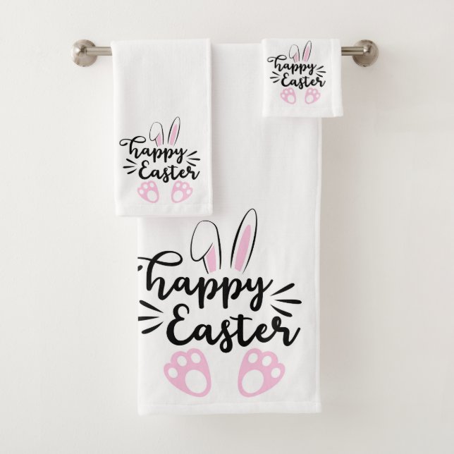 Happy Easter Cute Bunny Ears and Feet Bath Towel Set (Insitu)