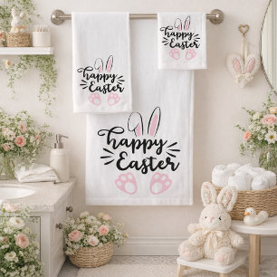 Happy Easter Cute Bunny Ears and Feet Bath Towel Set