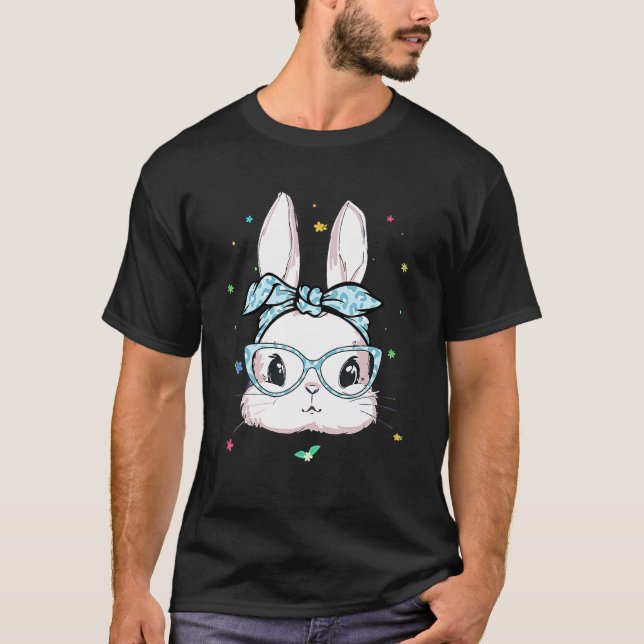 Happy Easter Cute Bunny Face Leopard Headband Glas T-Shirt (Front)