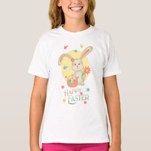 Happy Easter Cute Bunny Floral Colourful T-Shirt