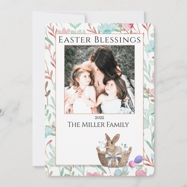 Happy Easter Cute Bunny Floral Photo Postcard (Front)