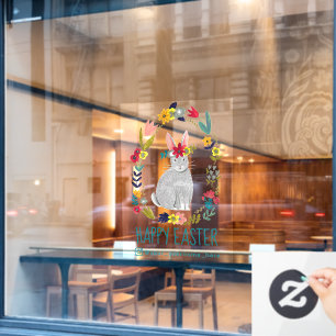 Happy Easter Cute Bunny Floral Window Cling