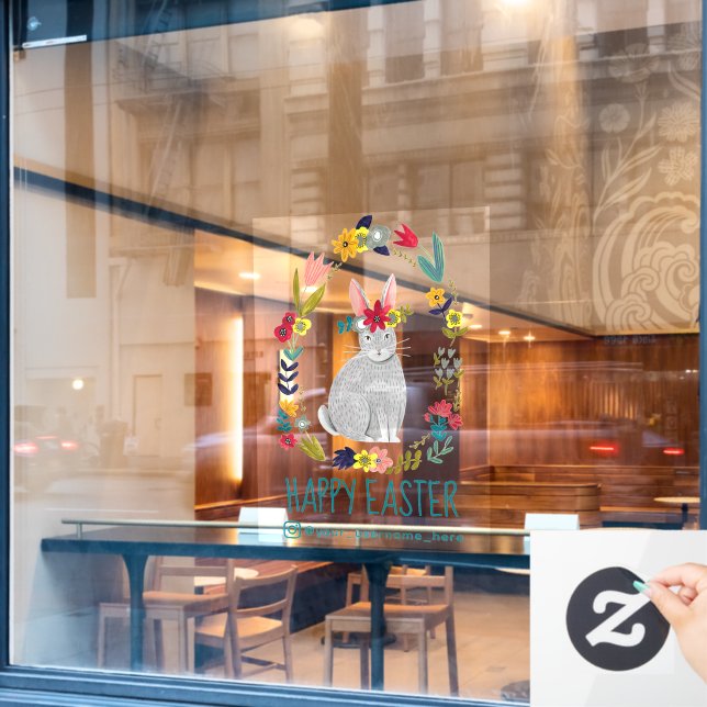 Happy Easter Cute Bunny Floral Window Cling (Cafe Window)