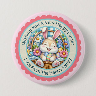 Happy Easter, Cute Bunny & Flower Basket Gifts 7.5 Cm Round Badge