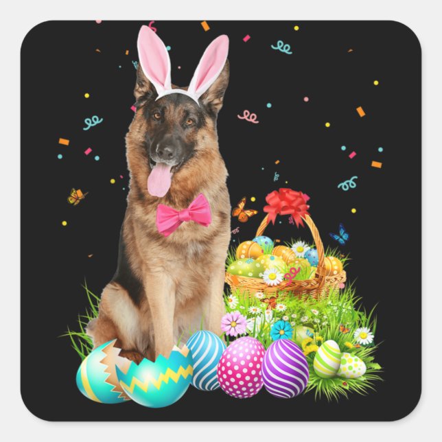 Happy Easter Cute Bunny German Shepherd Eggs Square Sticker (Front)