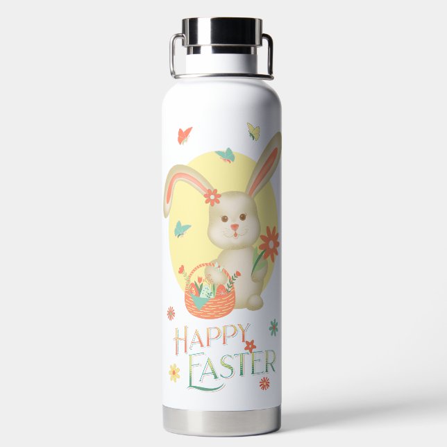 Happy Easter Cute Bunny Gift Personalised Water Bottle (Back)